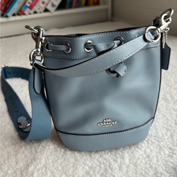 Coach Blue Leather Dempsey Drawstring Mini Bucket Bag - Picture 2 of 7